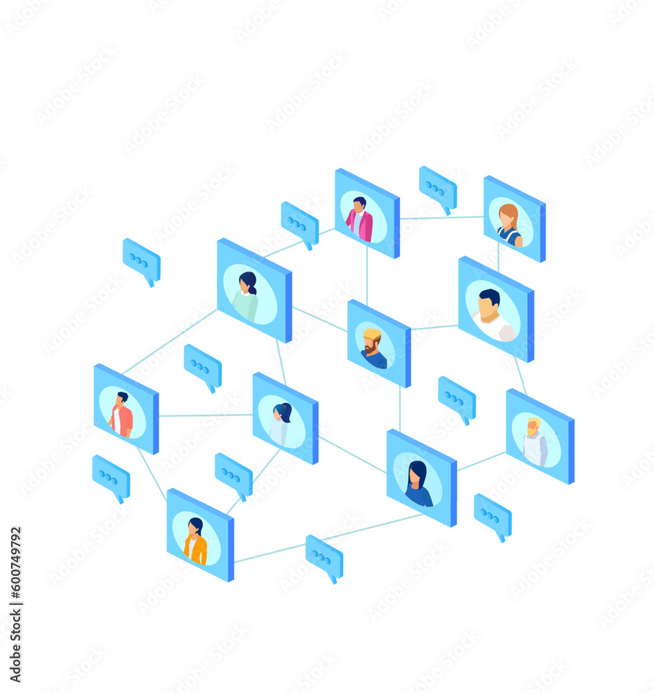 Network of people communicating via social media application Network of people communicating via social media application