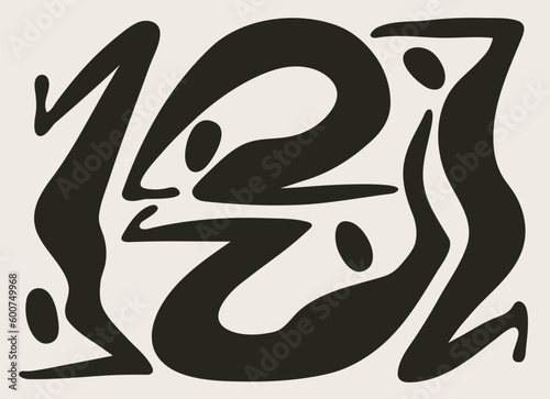 Vector illustration depicting abstract silhouettes of people in different poses in a rectangle. Modern Art. Wall art.