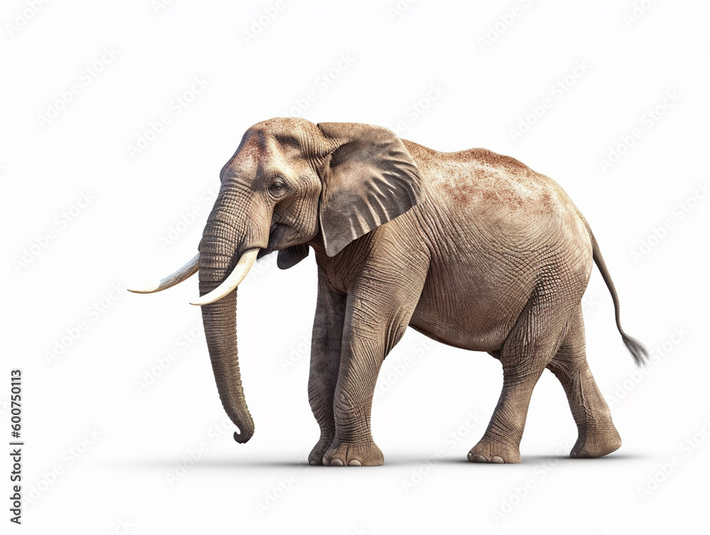 Fototapeta premium Generative IA illustration of a adult male elefant isolated on white