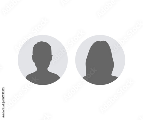 Man and woman silhouette avatar. Profile icon. Profile picture, portrait symbol. User member. Circle button with avatar photo silhouette vector design and illustration.	

