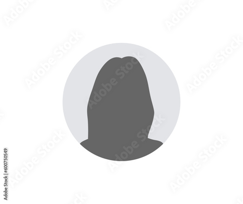 Female user avatar icon. Silhouette of human portrait with straight hair. Female face silhouette or icon vector design and illustration.

