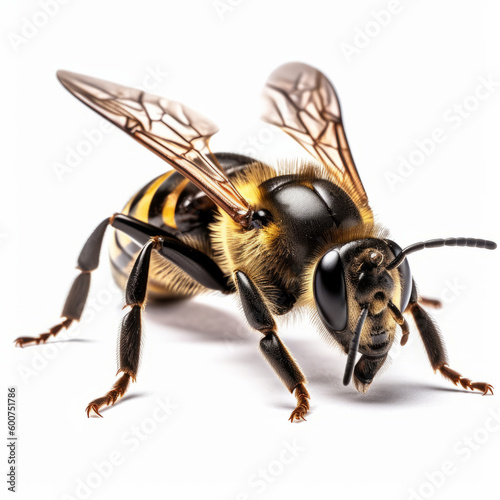 Macro bee isolated. Illustration AI Generative.