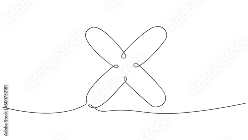continuous line drawing, cross mark.vector illustration