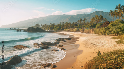 Tropical island beach. Illustration AI Generative.