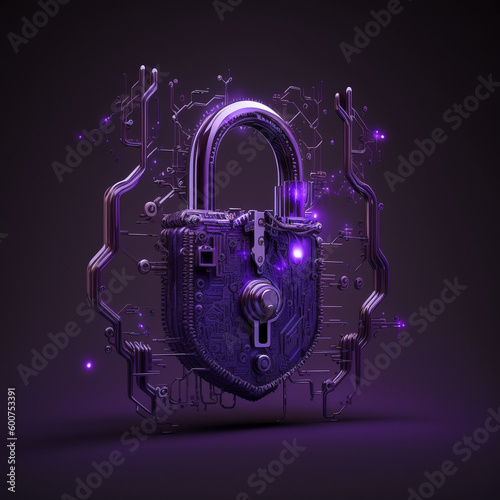 Cybersecurity locker backdoor hacking purple steel with gold elements darkweb neon open