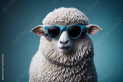 Funny sheep wearing sunglasses.