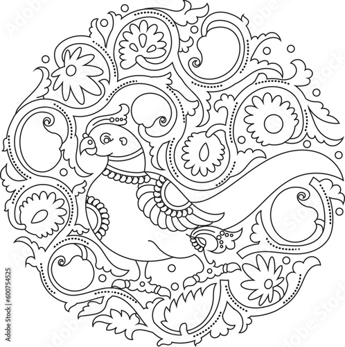 Indian Traditional and Cultural Rangoli  Alpona  Kolam  or Paisley vector line art. Bengal art India. centuries-old Bengali art tradition of the Bengal region  for textile printing  logo  wallpaper