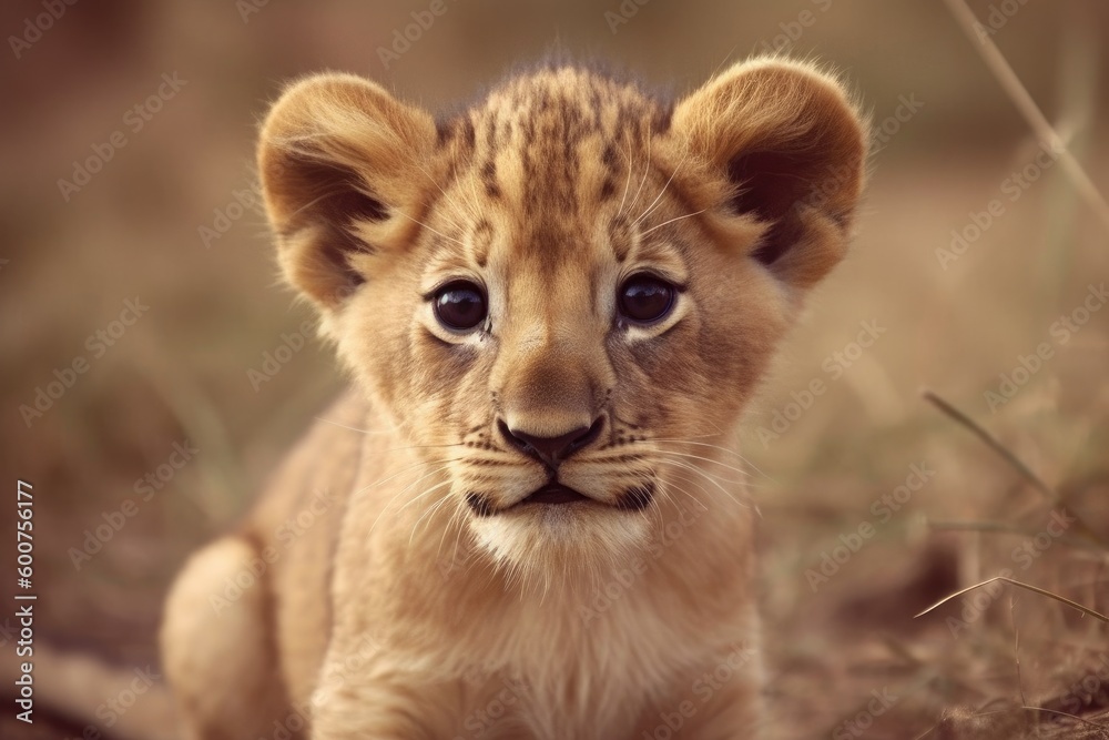 Little lion cub illustration, wildlife. Generative AI Little lion cub illustration, wildlife. Generative AI