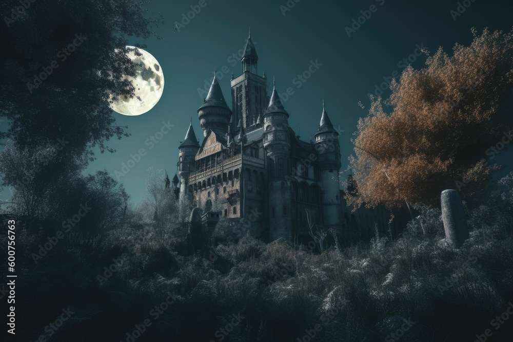 castle in the night. Generative AI