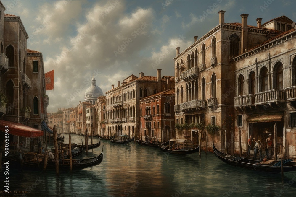 Oil painting depicting the stunning city of Venice, Italy. Generative AI
