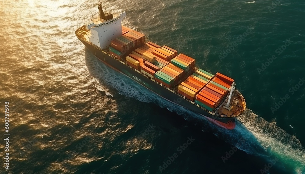 Aerial view of container cargo ship in sea