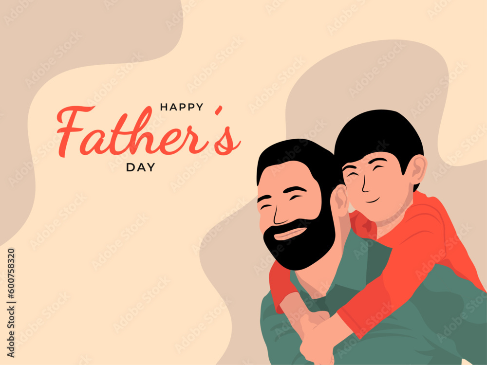Happy Father's Day greeting card background template, dad carrying his cheerful son on his shoulders Happy Father's Day greeting card background template, dad carrying his cheerful son on his shoulders