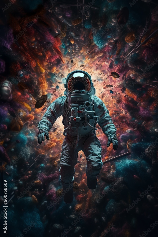 Astronaut floating in colorful space, Generative AI Astronaut floating in colorful space, Generative AI