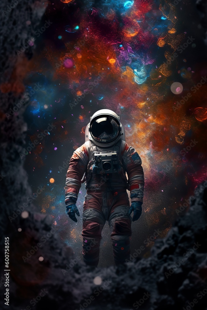 Astronaut floating in colorful space, Generative AI