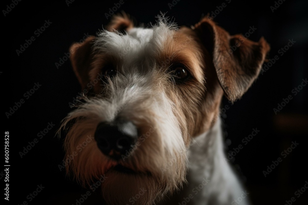 An endearing wire-haired fox terrier gaze upwards. Generative AI