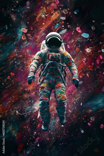 Astronaut floating in colorful space, Generative AI