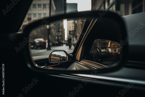 Mirror mounted inside a car that allows the driver to see behind them. Generative AI