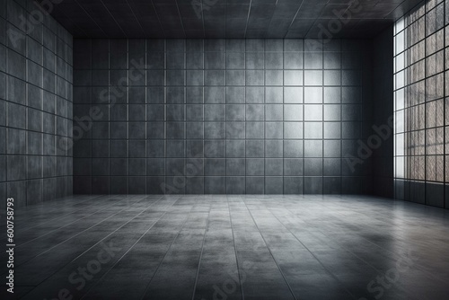 Sleek square wall made of modern tiles against concrete background  3D rendered. Generative AI