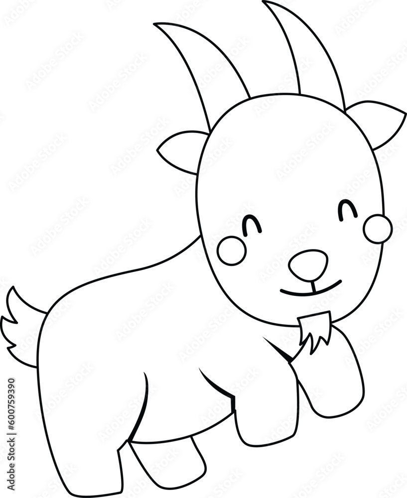 a vector of a cute goat in black and white coloring