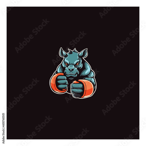 A vector cartoon of a rhino boxer 