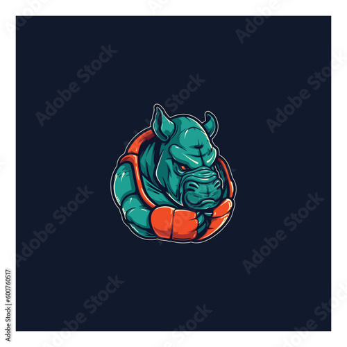 A vector cartoon of a rhino boxer 