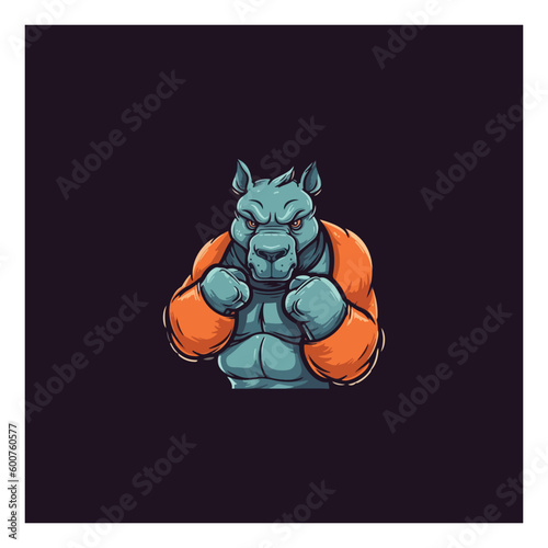 A vector cartoon of a rhino boxer 