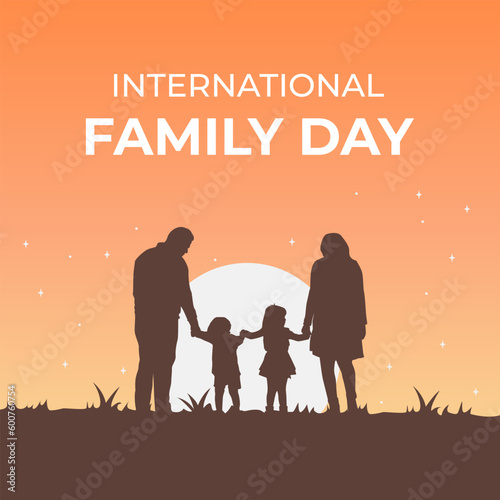 International Family Day with Silhouette of a mother, father and daughter son kid child playing in sunset © Nacht28