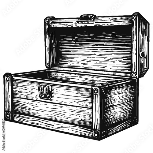 vintage open wood chest sketch	
