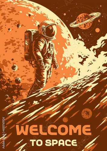 Brave astronaut vintage flyer monochrome
