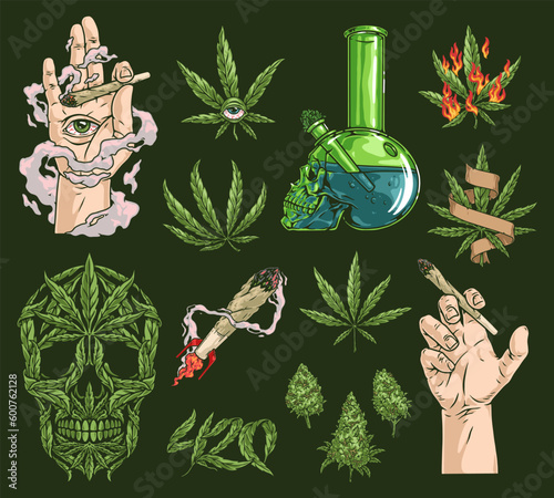 Cannabis legalize set label colorful