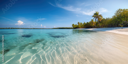 vue panoramique d'une plage tropicale avec eau cristalline