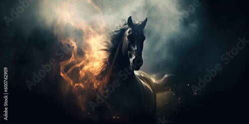Horse with smoke and fire. Generative AI © Marc Andreu
