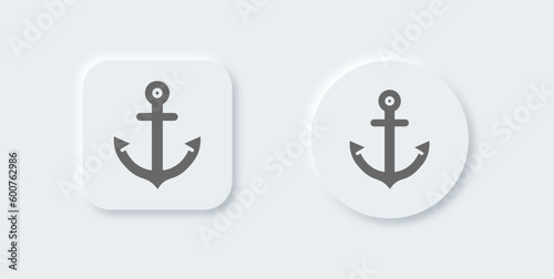 Anchor solid icon in neomorphic design style. Nautical signs vector illustration.