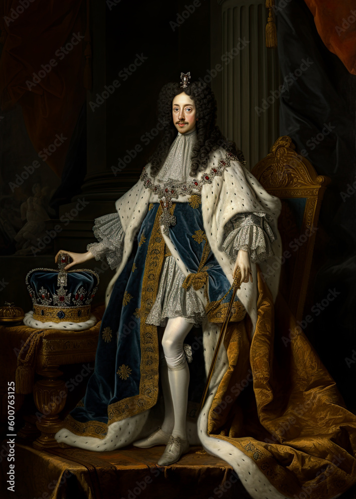 Portrait of a king of England. In style of a oil painting. Generative Ai illustration Portrait of a king of England. In style of a oil painting. Generative Ai illustration