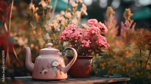 teapot and flowers