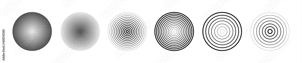 Set of concentric circles isolated on a white background. Concentric circulation. Vector illustration 10 eps. - obrazy, fototapety, plakaty 
