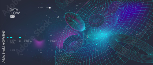 Database organization visualization analytics and statistics of digital information, innovative processing and analysis of big data stream, vector wireframes 3d geometric shapes