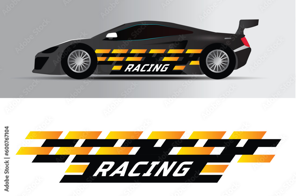Fototapeta premium Sport car decal stripes. Car tuning stickers, speed racing stripes. Red markings for transport. Isolated on black background P4