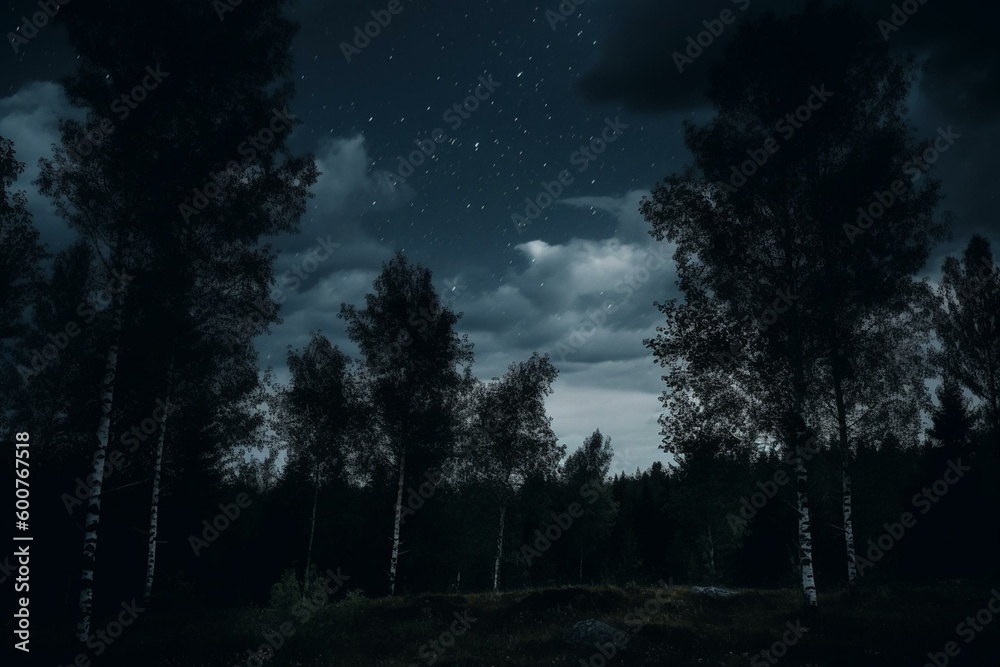 Dark sky with trees. Generative AI