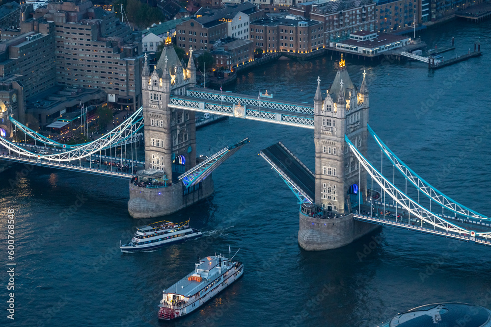 Tower Bridge with open road from above, London
