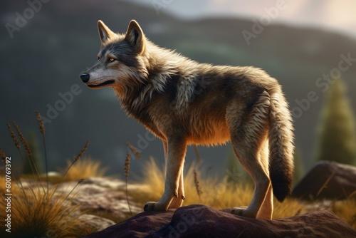 Illustration of a lone wolf cartoon animal, isolated for children. Generative AI
