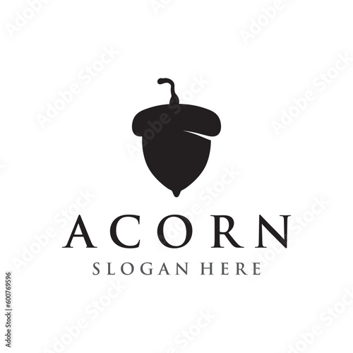 Acorn logo template design with leaves with editable vector illustration.