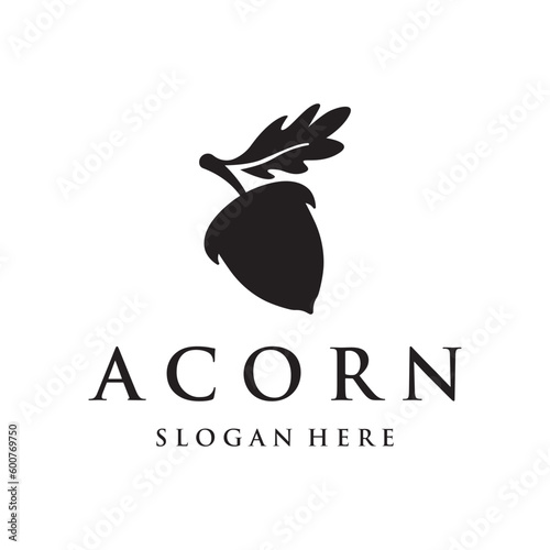 Acorn logo template design with leaves with editable vector illustration.