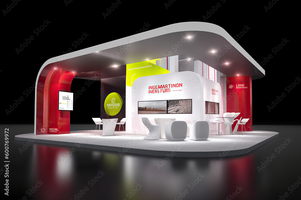 Commercial stand in an exhibition hall or a large professional salon ready to receive brands and advertisements Generative AI - obrazy, fototapety, plakaty 
