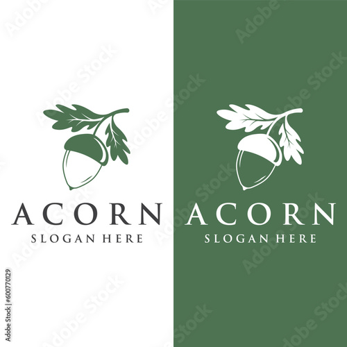 Acorn logo template design with leaves with editable vector illustration.