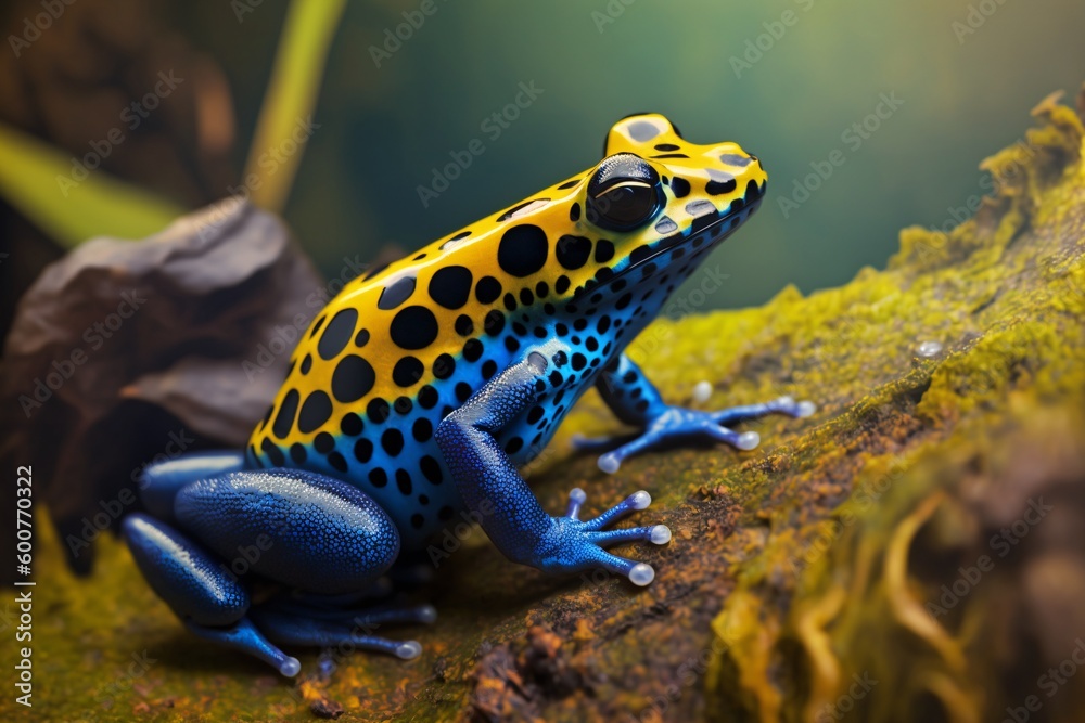 blue yellow jungle frog with spots in the jungle, generative ai blue yellow jungle frog with spots in the jungle, generative ai