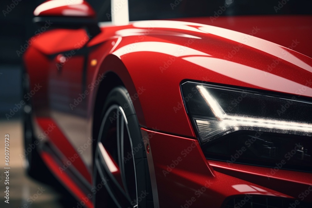 3D rendered close-up of a red car on white background. Generative AI