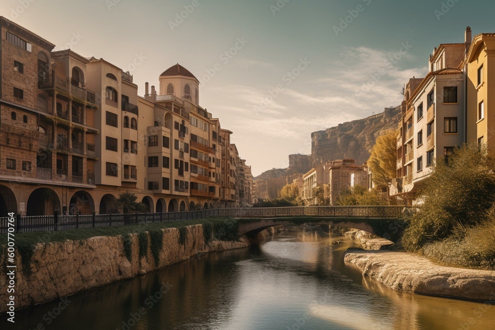 Torrente town in Valencia, Spain with backdrop. Generative AI
