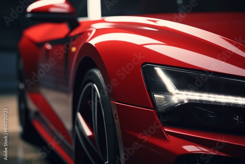 3D rendered close-up of a red car on white background. Generative AI © Saira