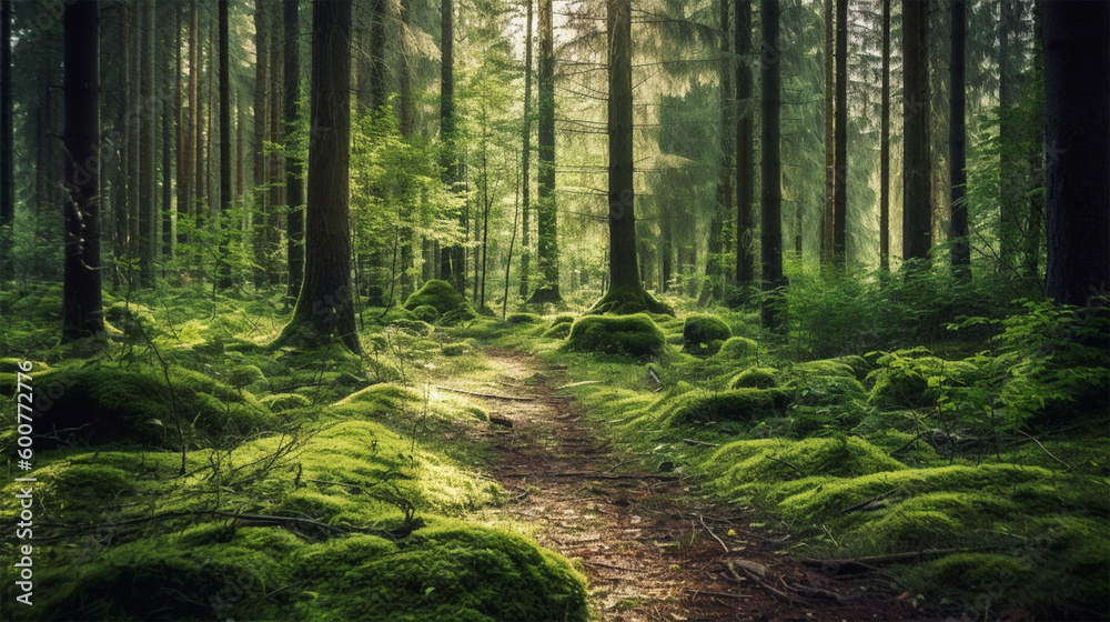 Obraz premium forest , large exotic plants in the forest. Green background. AI